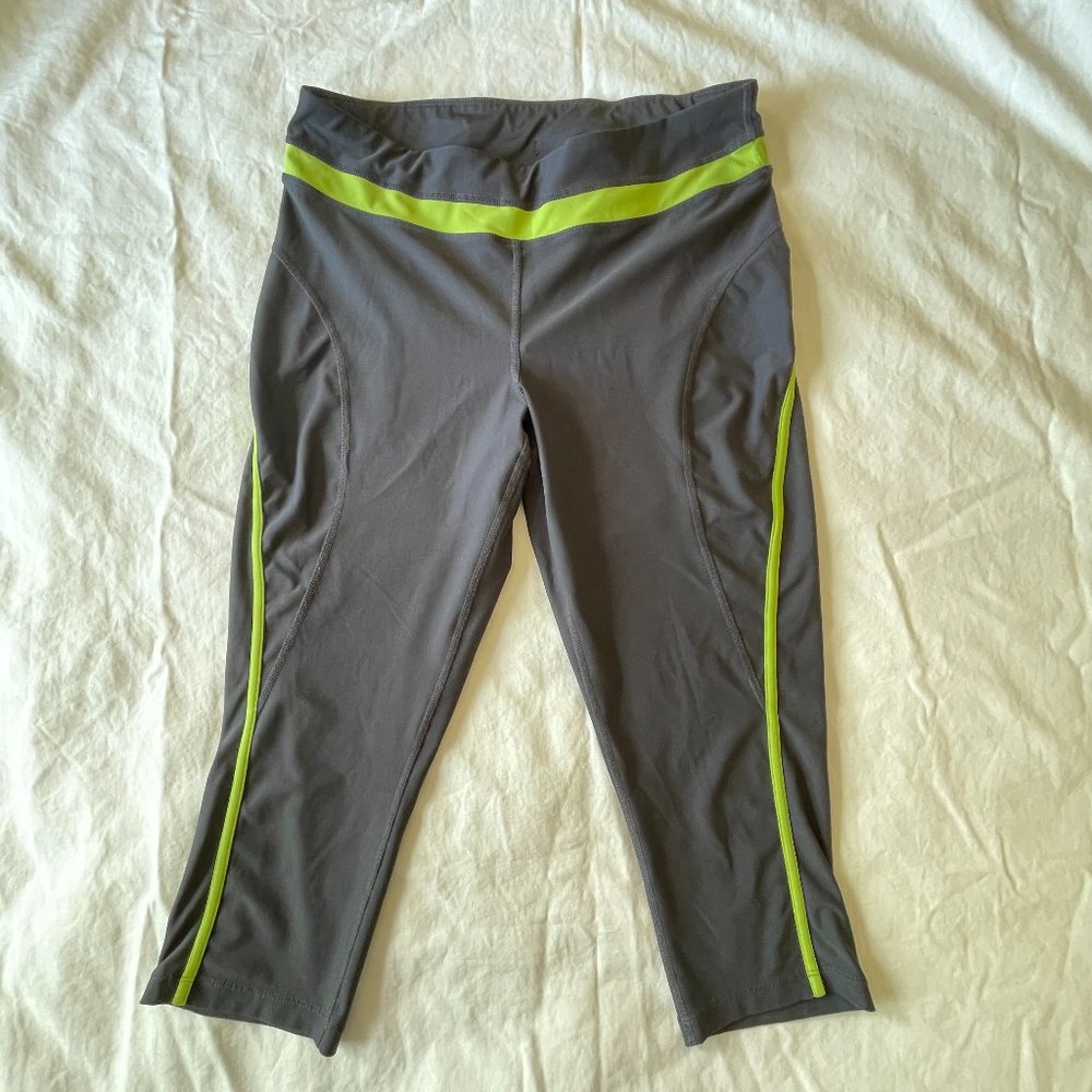 Charcoal Athletic Legging Capris with Lime Green Details